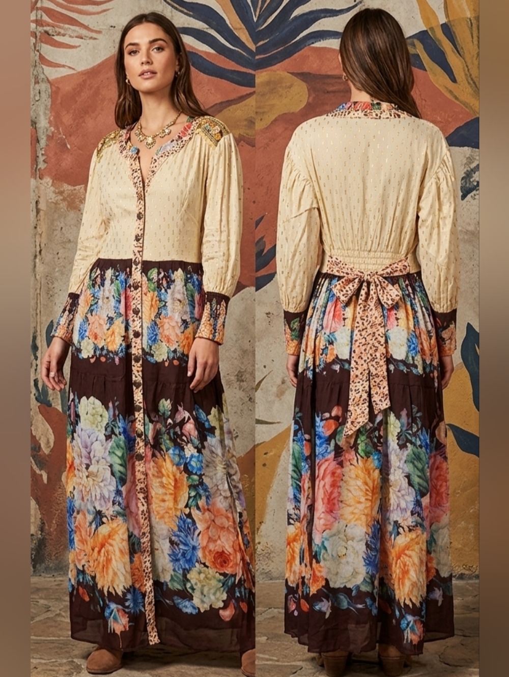 Aratta Floral Dreams Maxi Dress with Brown